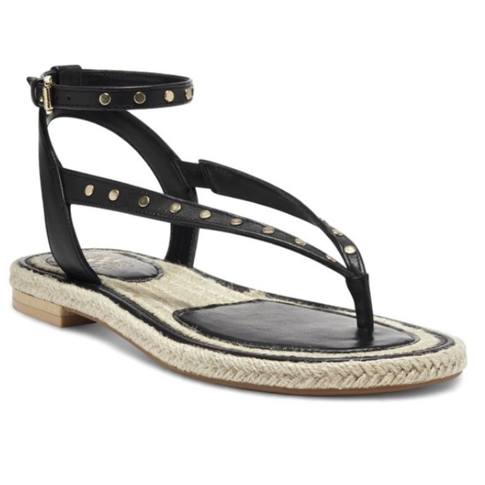 NWT Vince Camuto Black Studded Kelmia Leather Gladiator Sandal